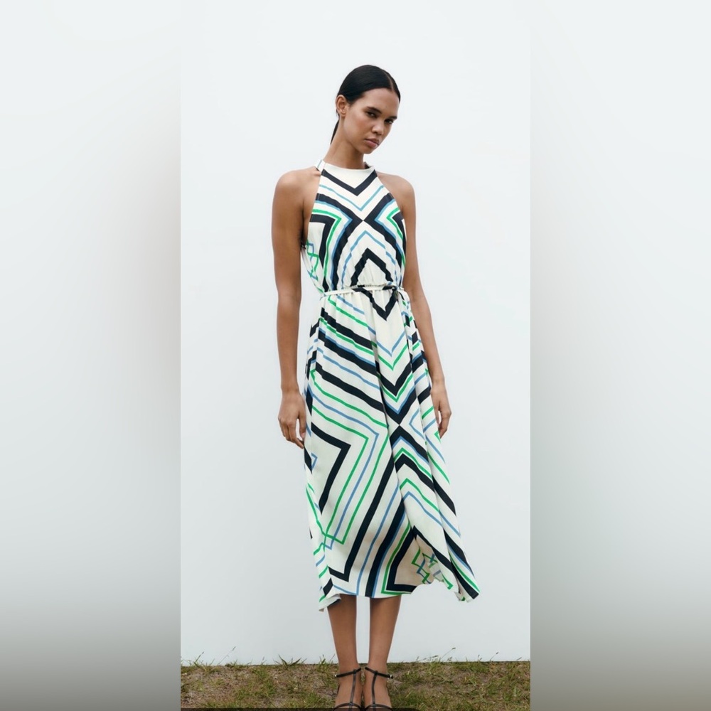 Zara Multicolour Geometric Print Midi Dress